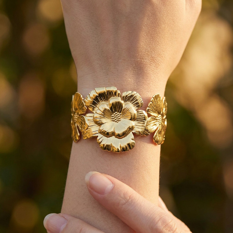 Ατσάλινο Βραχιόλι Λουλούδι Χρυσό
