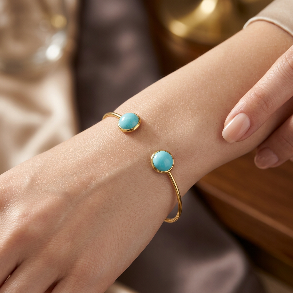 Ατσάλινο Βραχιόλι Τιρκουάζ Πέτρα