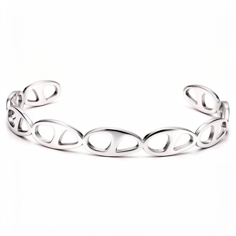 Ατσάλινο Βραχιόλι Οβάλ Στοιχεία Ασημί